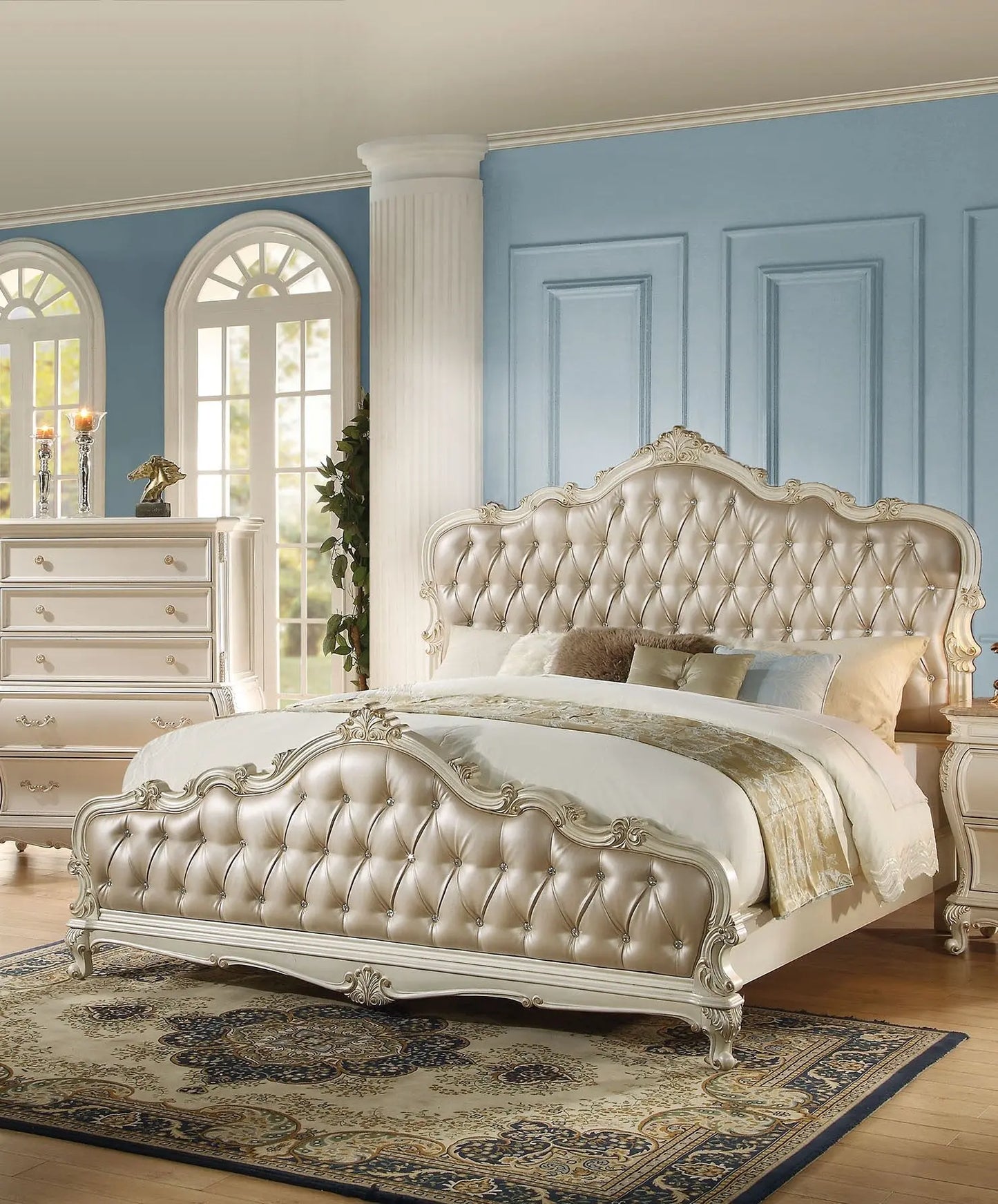 Acme Chantelle California King Bed with Button Tufted Panels in Pearl White 23534CK ACME East