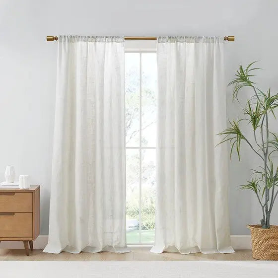 Linen Blend Light Filtering Curtain Panel Pair White Olliix.com