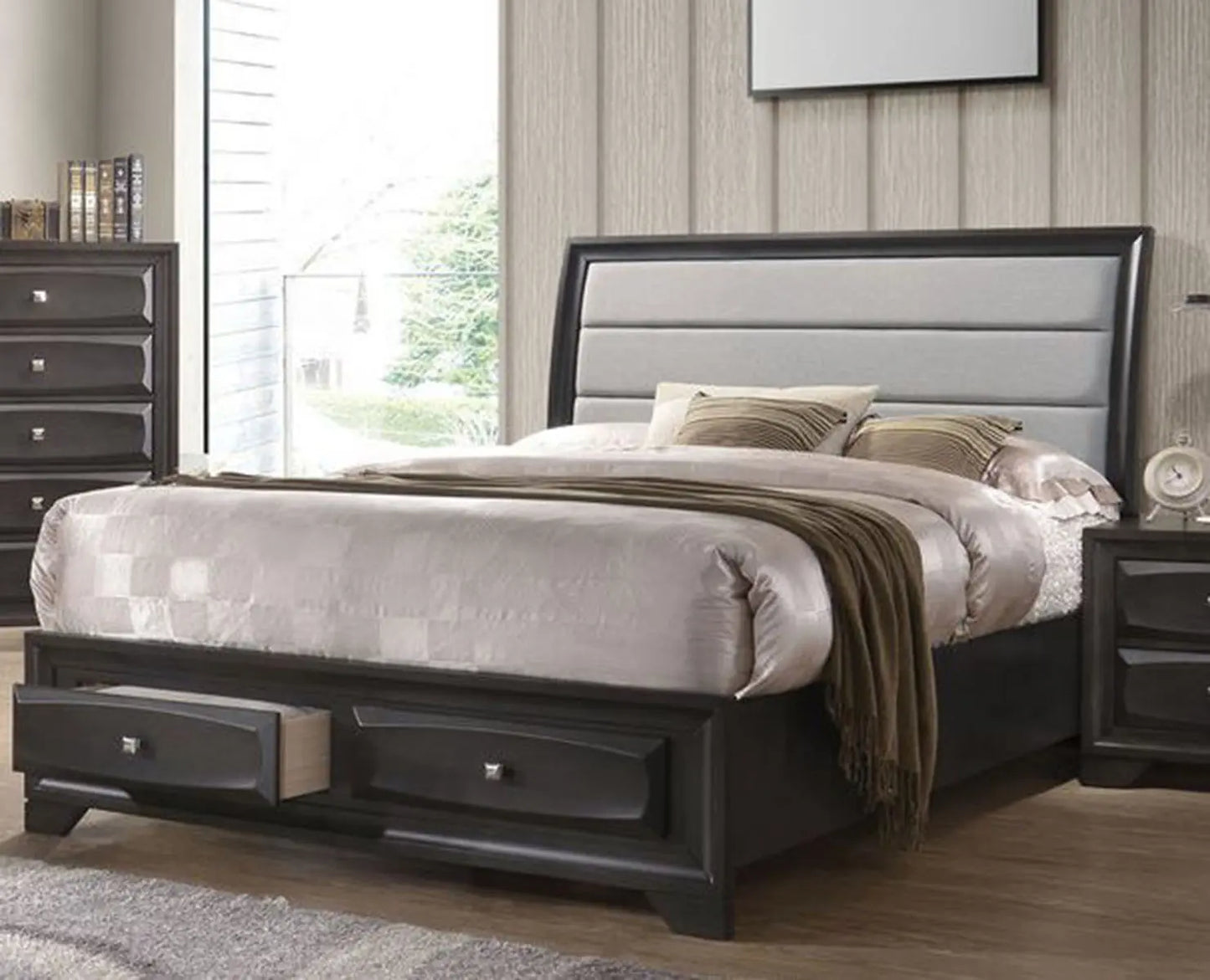 Acme Furniture Soteris Queen Sleigh Storage Bed in Gray 26540Q ACME East