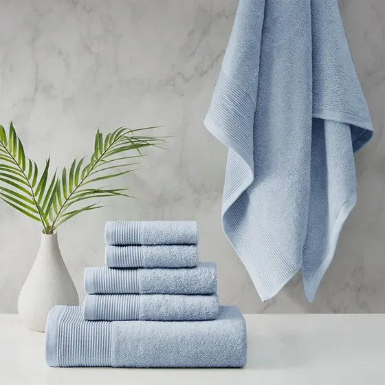 Cotton Tencel Blend Antimicrobial 6 Piece Towel Set Blue Olliix.com