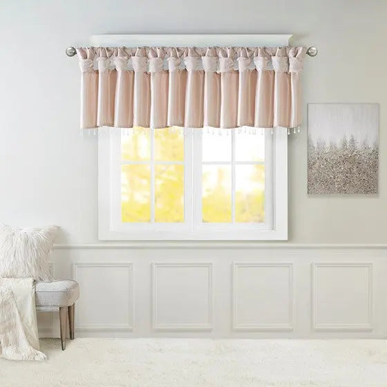 Lightweight Faux Silk Valance With Beads Blush Olliix.com