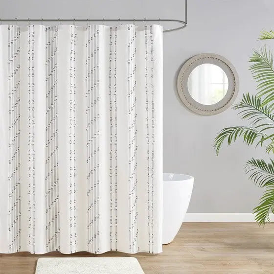 Cotton Jacquard Shower Curtain Ivory Olliix.com