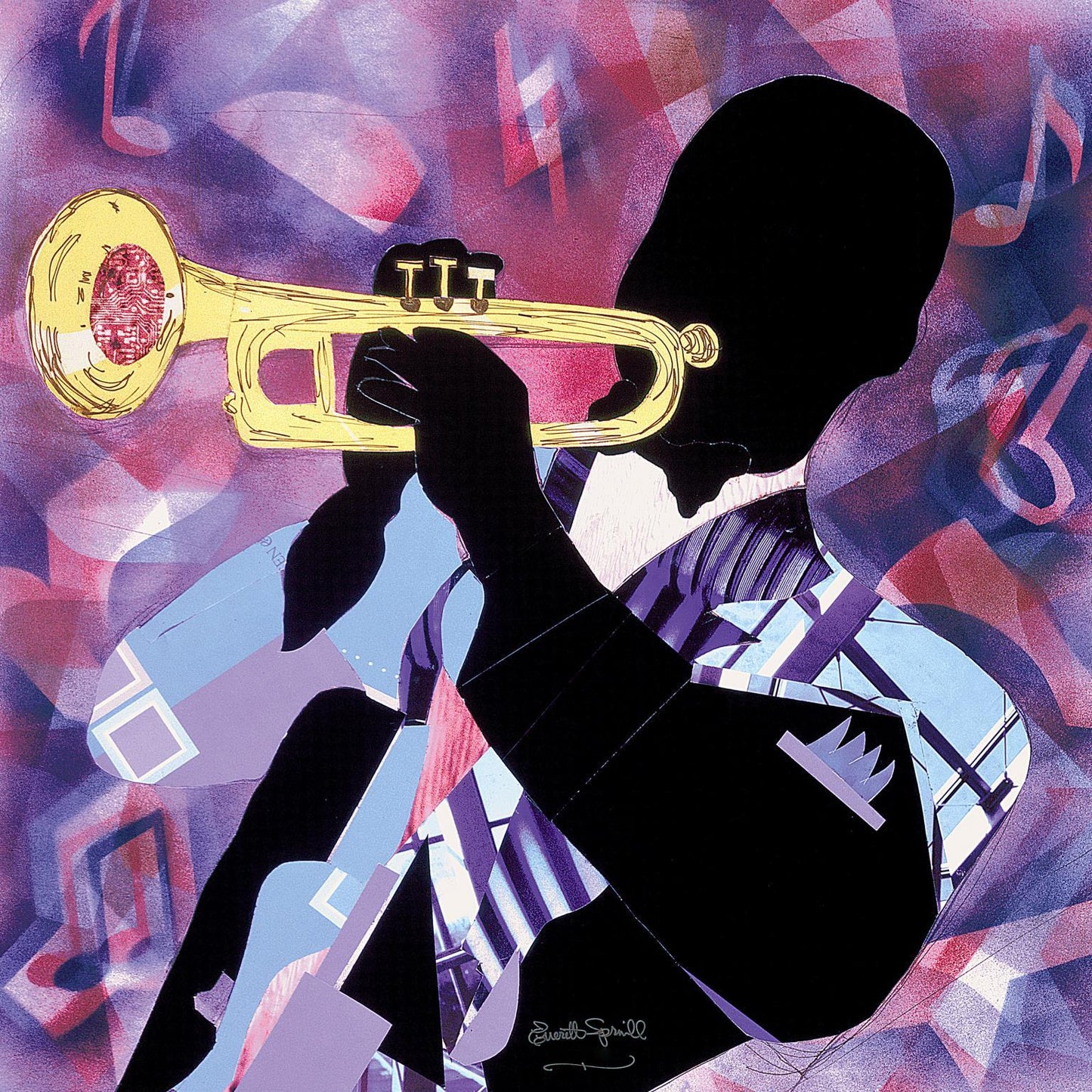 Framed - Trumpet Jazz By Everett Spruill - Purple Classy Art