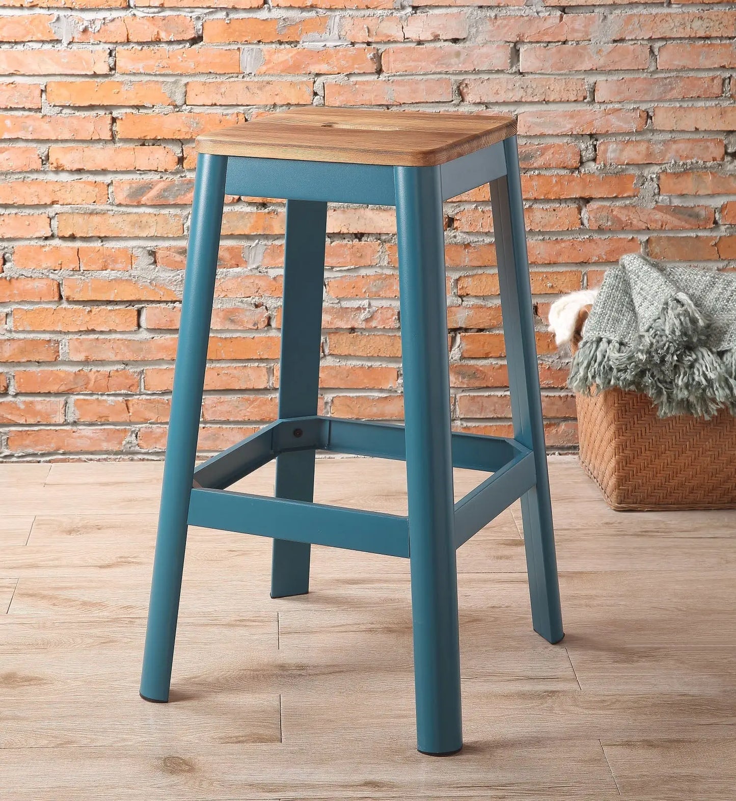 Jacotte Natural & Teal Bar Stool (1Pc) ACME East