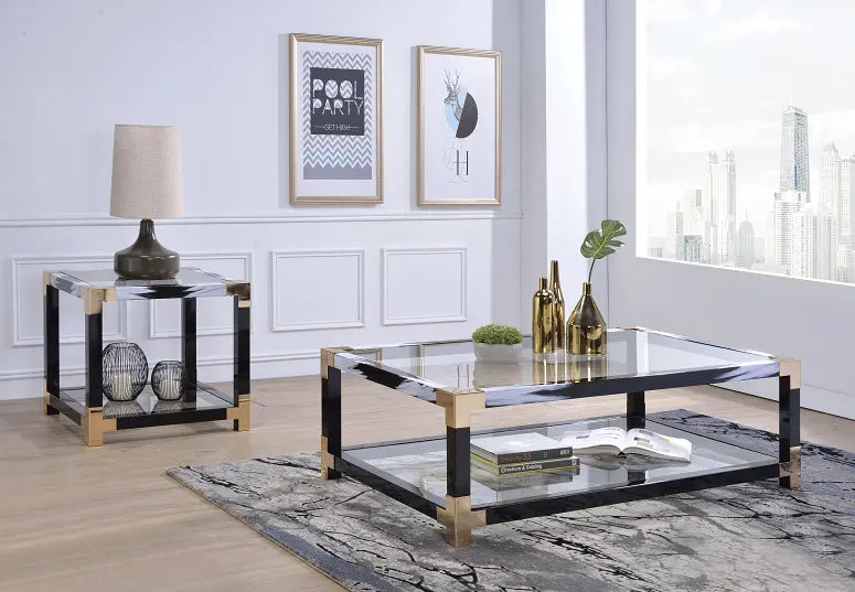 Lafty White Brushed & Clear Glass Coffee Table ACME East