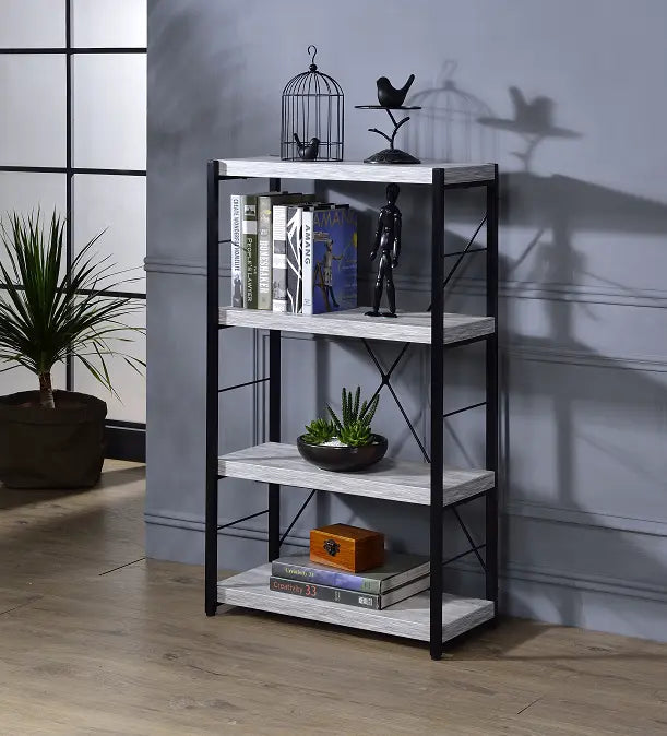 Jurgen Antique White & Black Bookshelf ACME East
