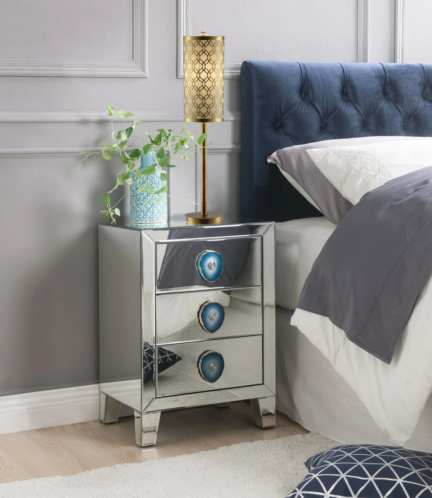 Filip Mirrored & Faux Agate Accent Table ACME East