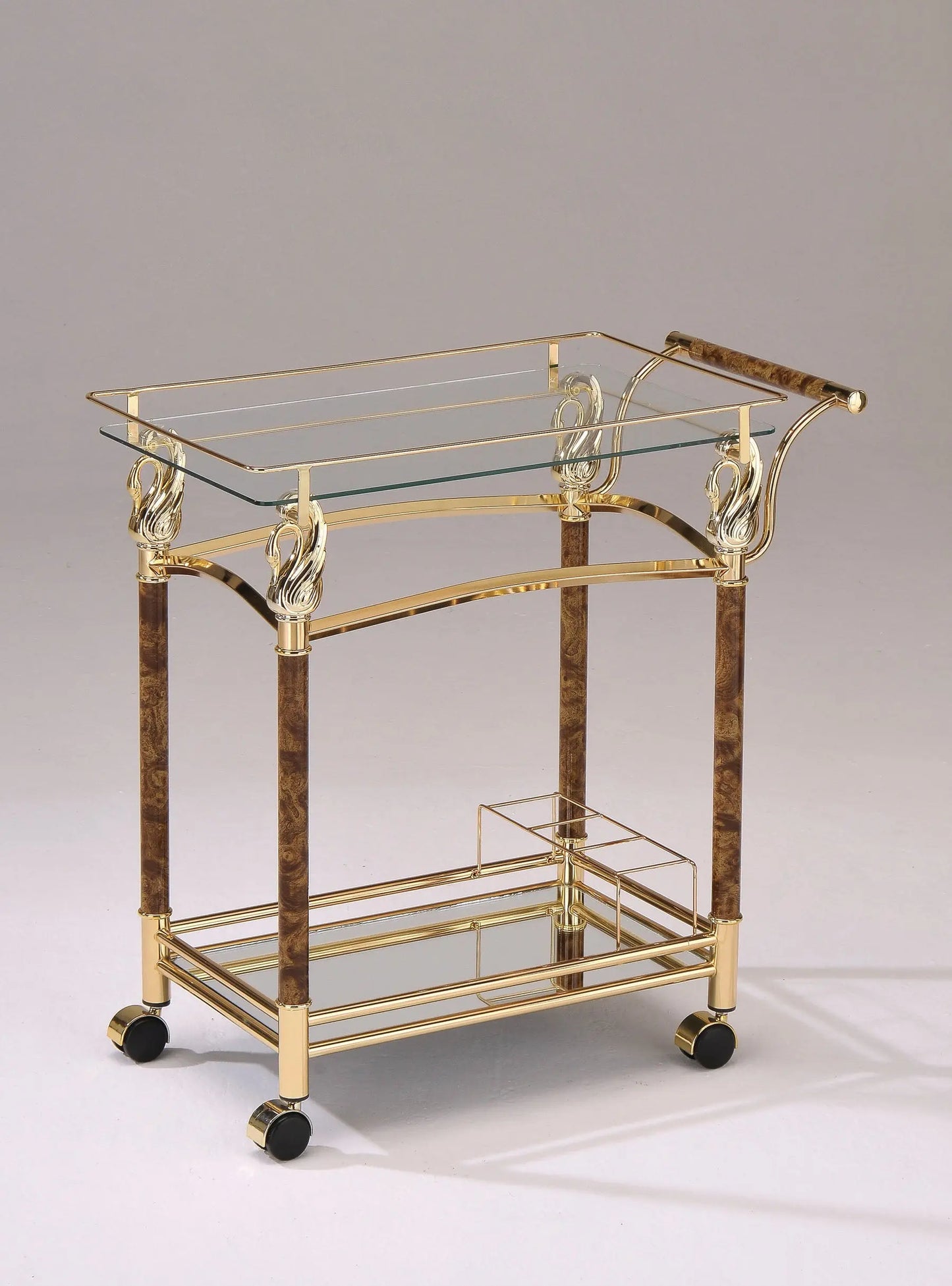 Helmut Gold Plated & Clear Glass - Tempered Serving Cart ACME East