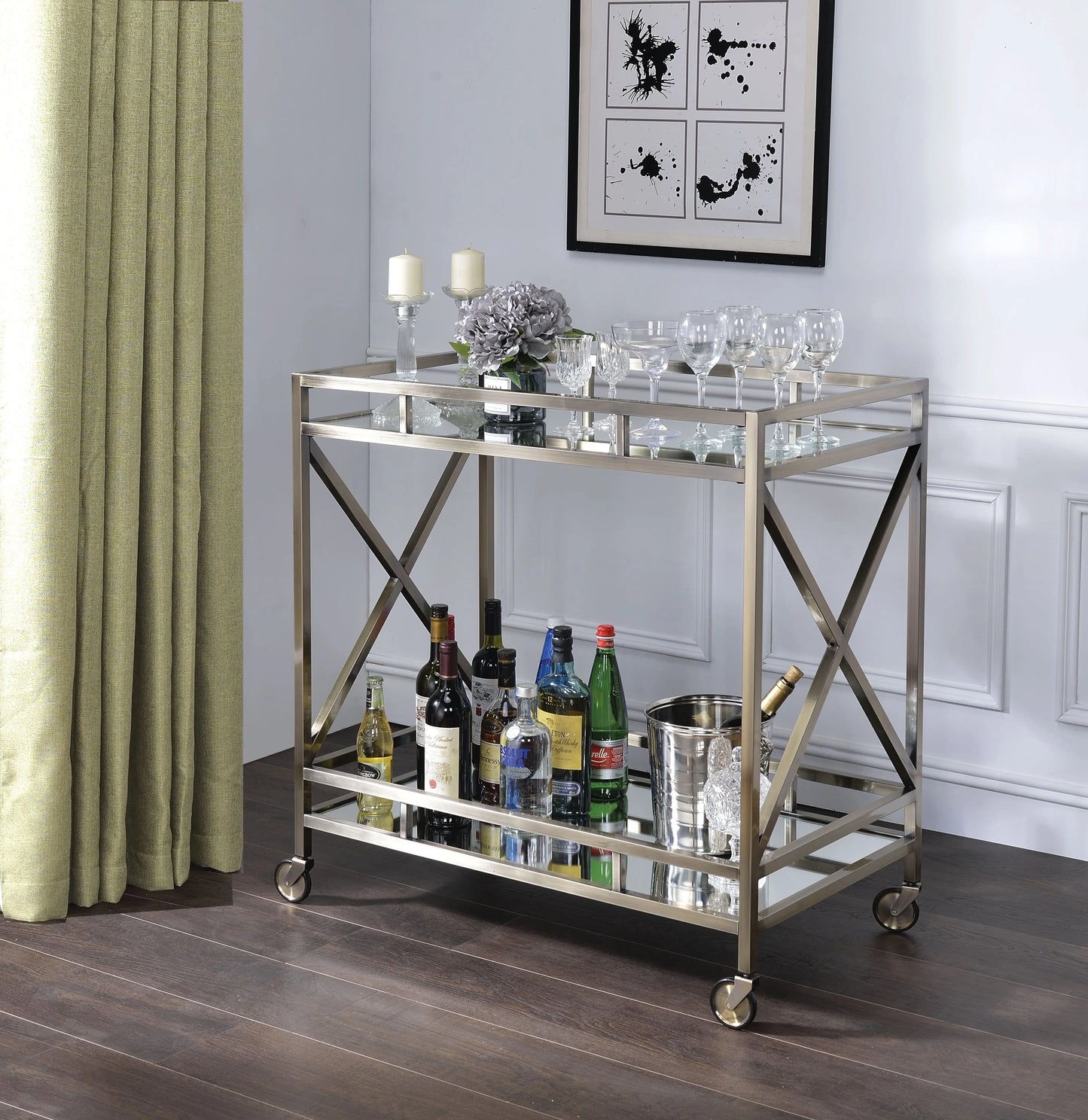 Kristensen Antique Gold & Mirror Serving Cart ACME East