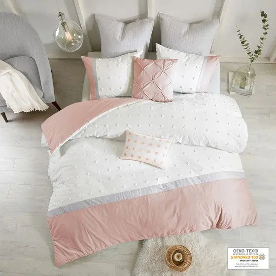 7 Piece Cotton Jacquard Comforter Set Blush Cal King Olliix.com
