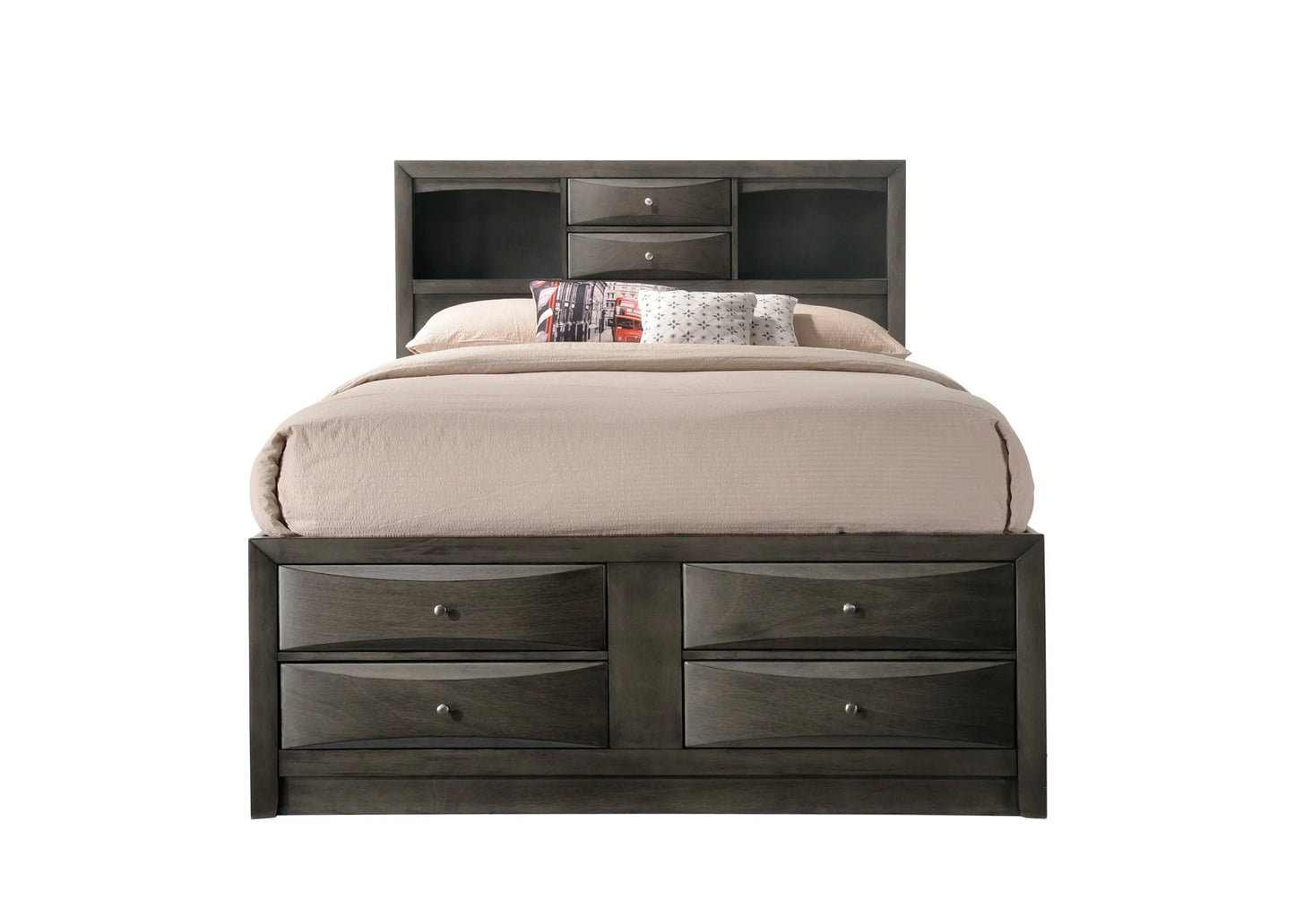 Emily Gray Queen Storage Platform Bed Crown Mark