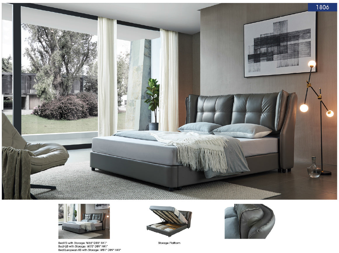 ESF Furniture - Extravaganza Queen Bed with Storage in Grey - 1806QSBED ESF Furniture