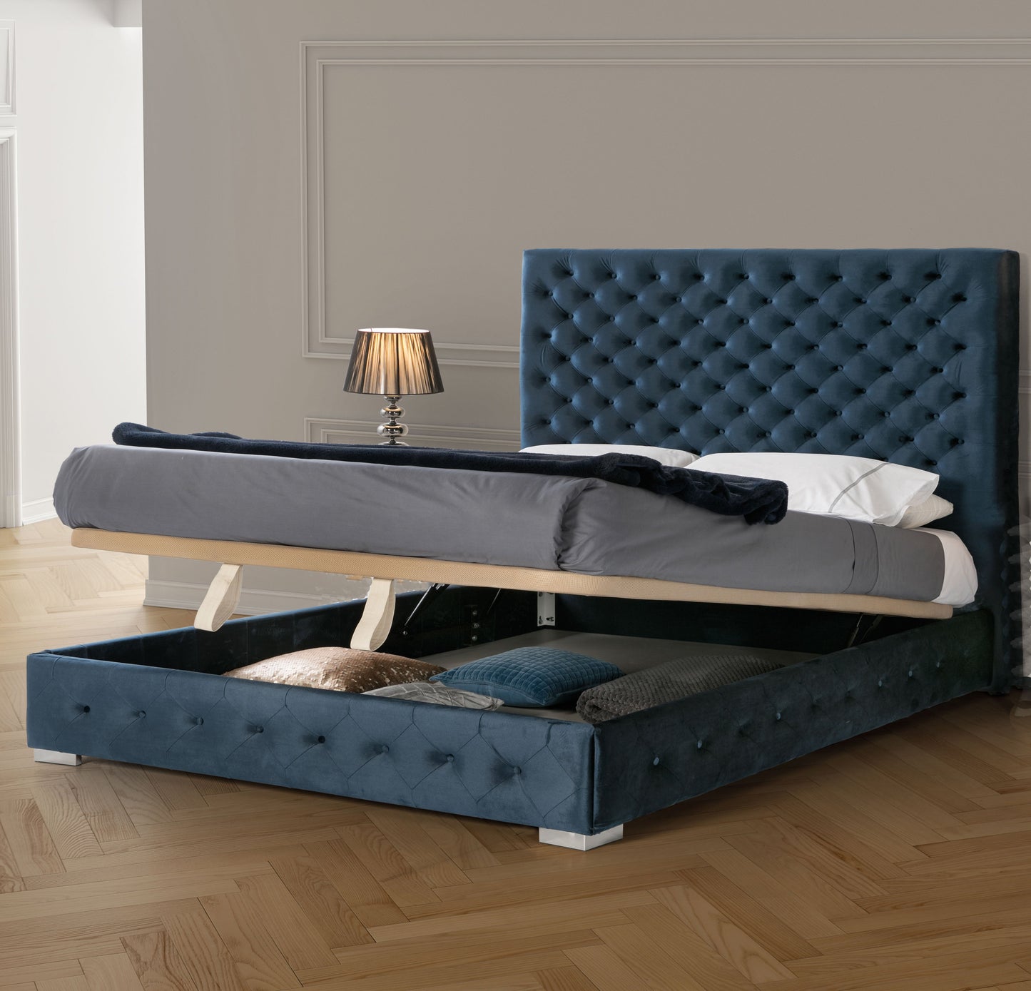 ESF Furniture - Leonor Queen Size Storage Bed in Blue - LEONORBEDQSBLUE ESF Furniture
