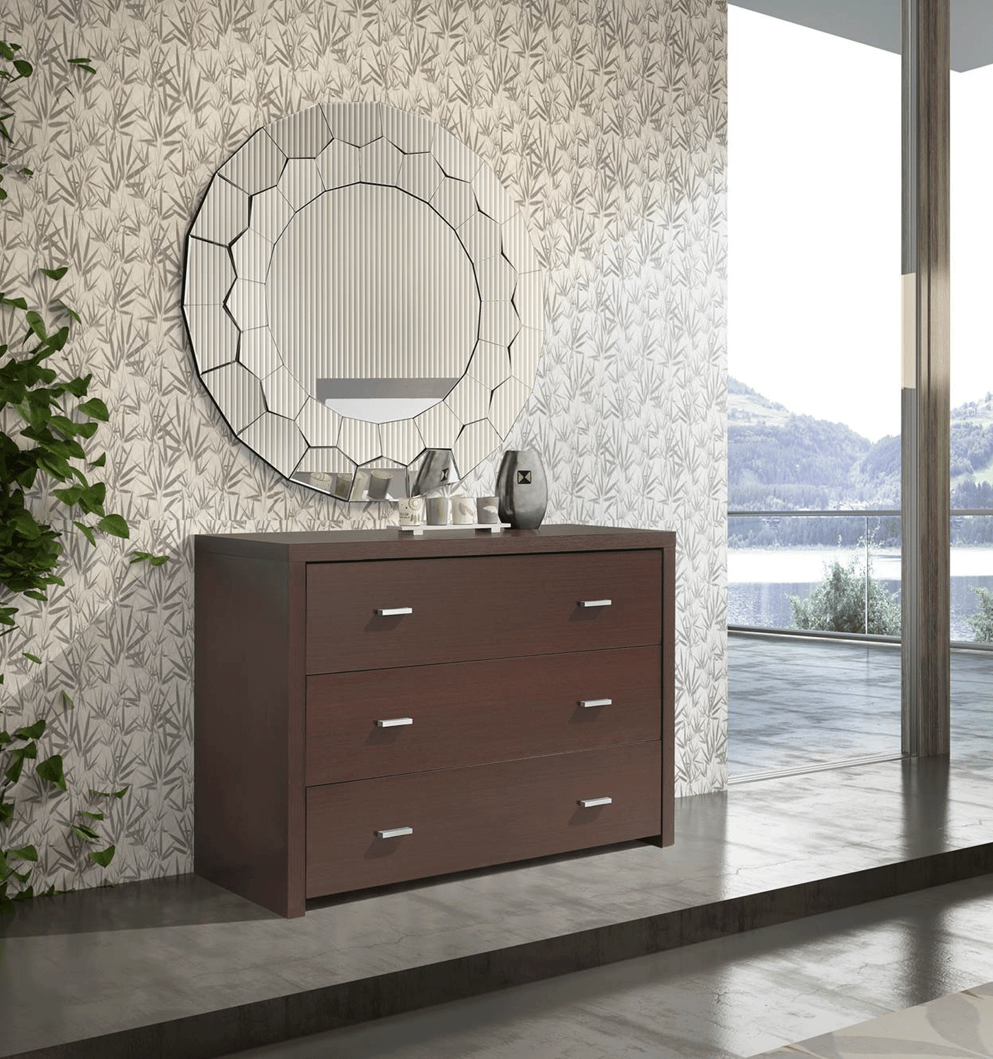 ESF Furniture - Regina Dresser with Mirror in Wenge - REGINADRESSER-MR ESF Furniture