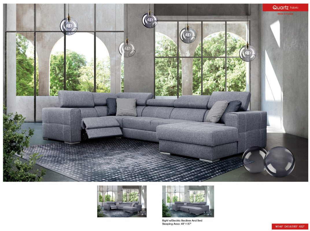 ESF FURNITURE - Quartz Sectional Right w/Electric Recliner and Bed - QUARTZ SECTIONAL ESF Furniture