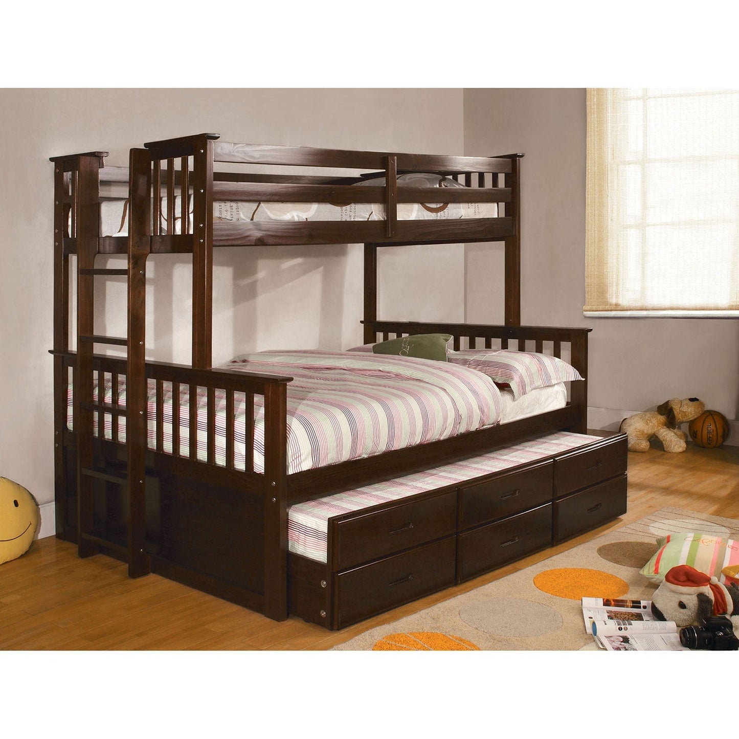 University I Dark Walnut Twin/Full Bunk Bed + Trundle FOA East