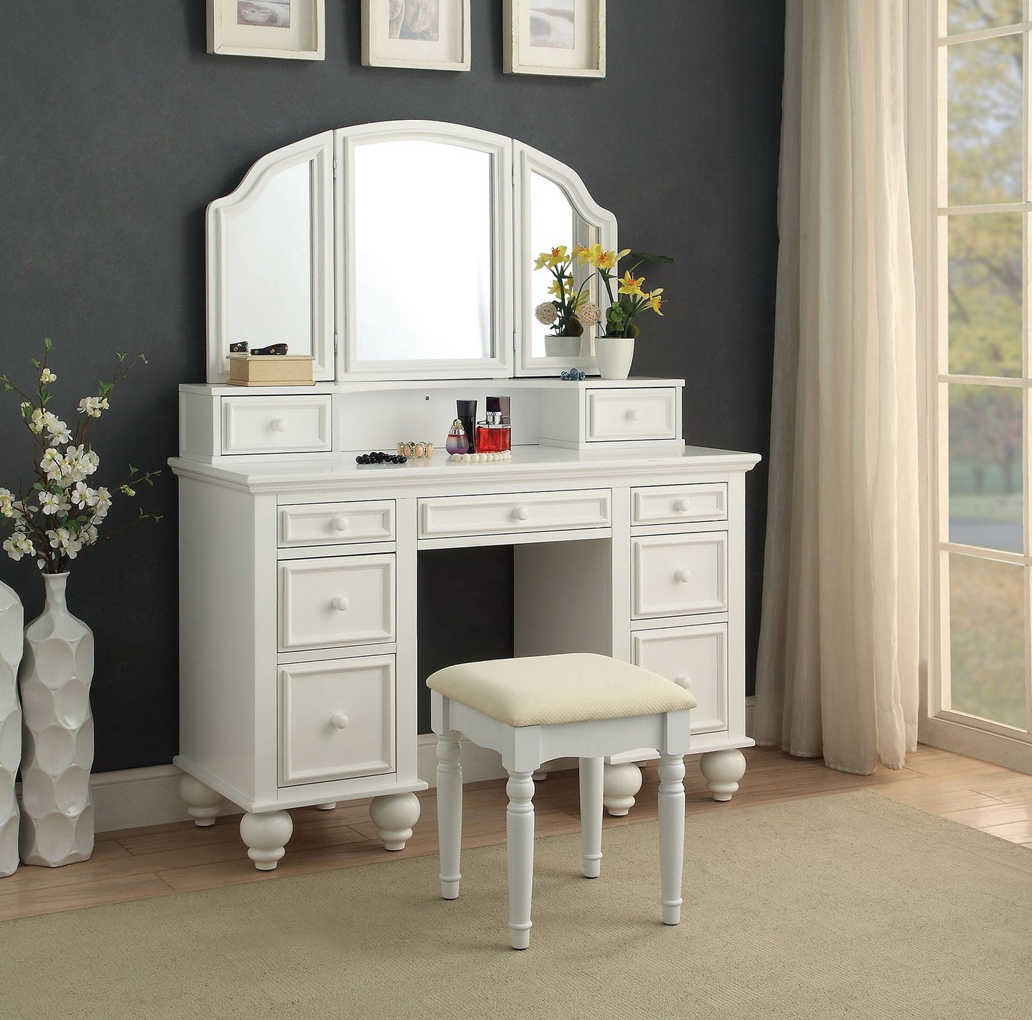 ATHY White Vanity w/ Stool FOA East