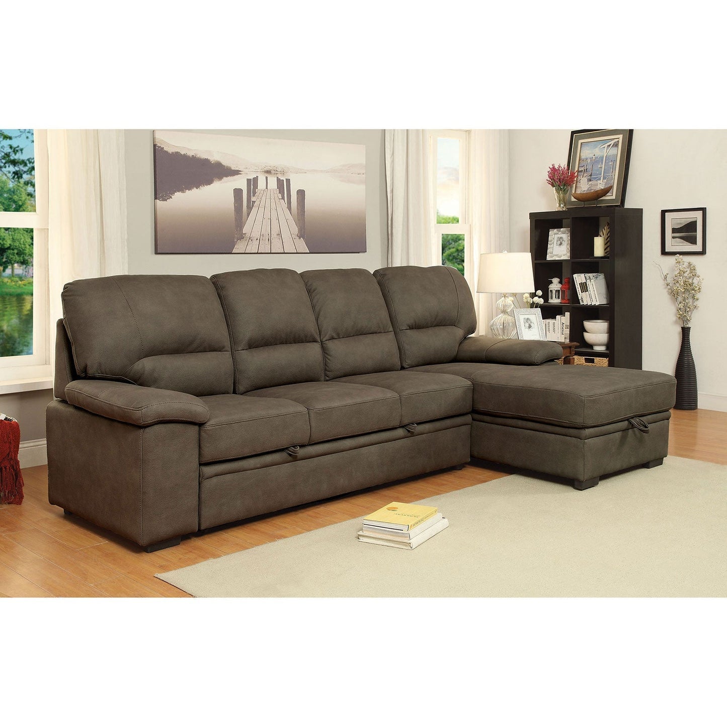ALCESTER Brown Sectional w/ Sleeper, Ash Brown FOA East