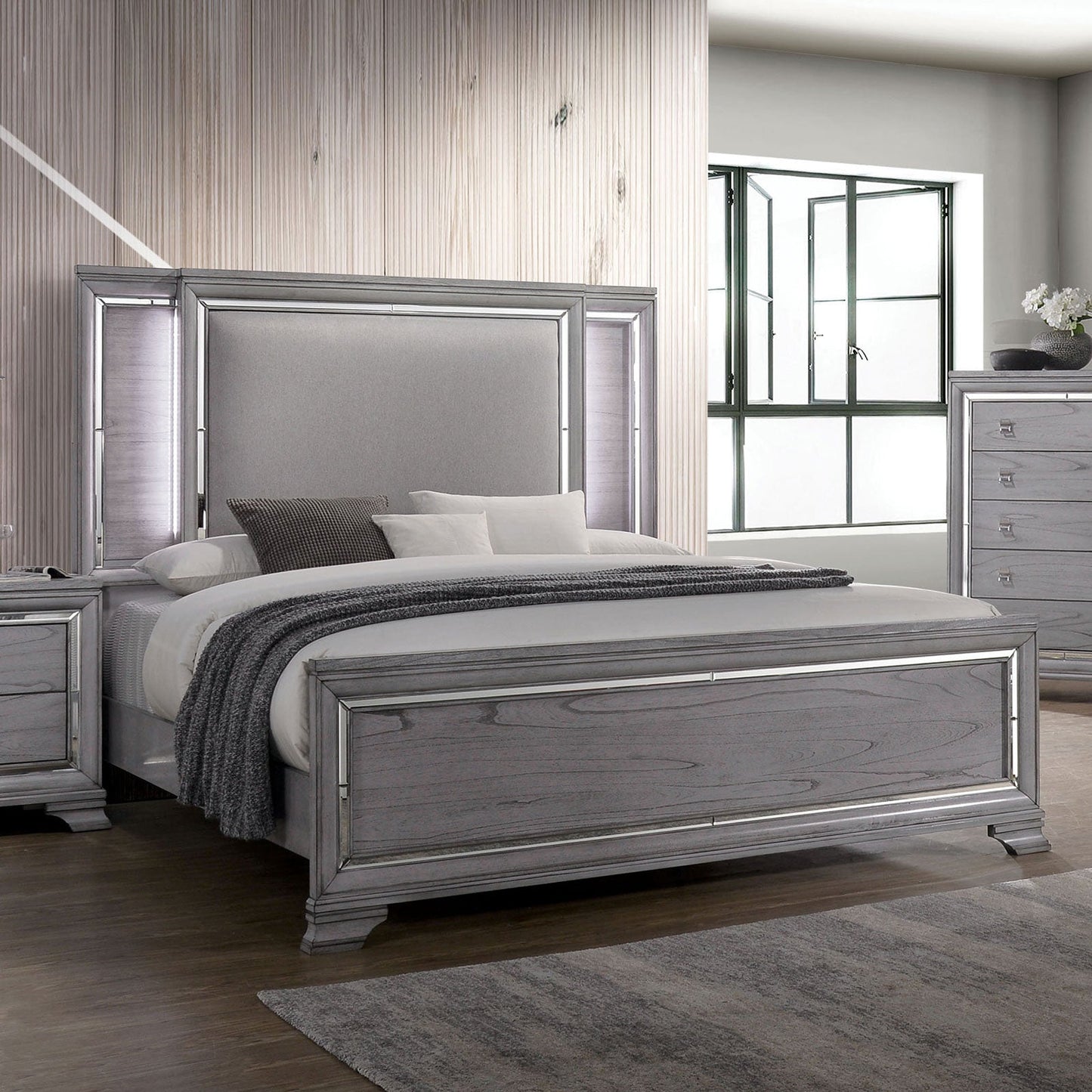 Alanis Light Gray Queen Bed FOA East