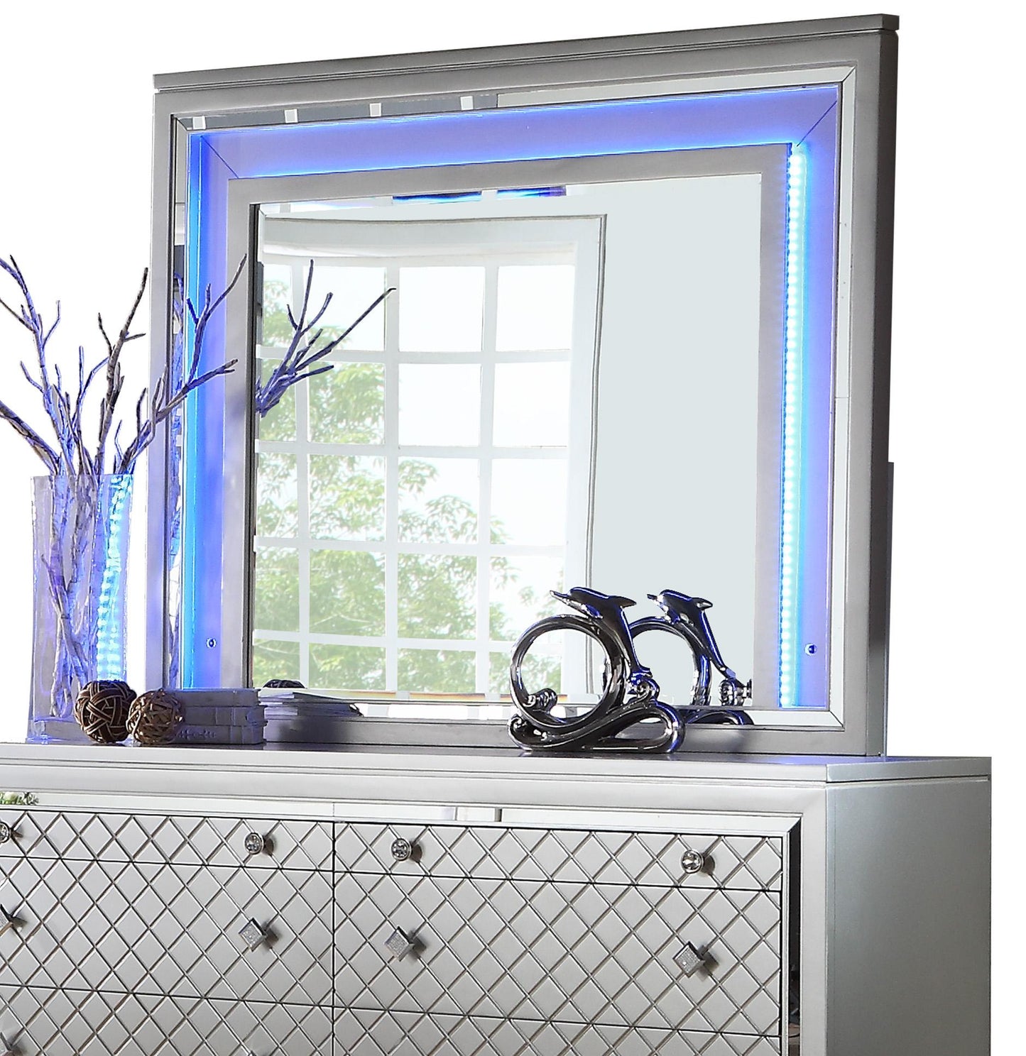 Shiney Contemporary Style Mirror in Silver finish Wood Cosmos Furniture