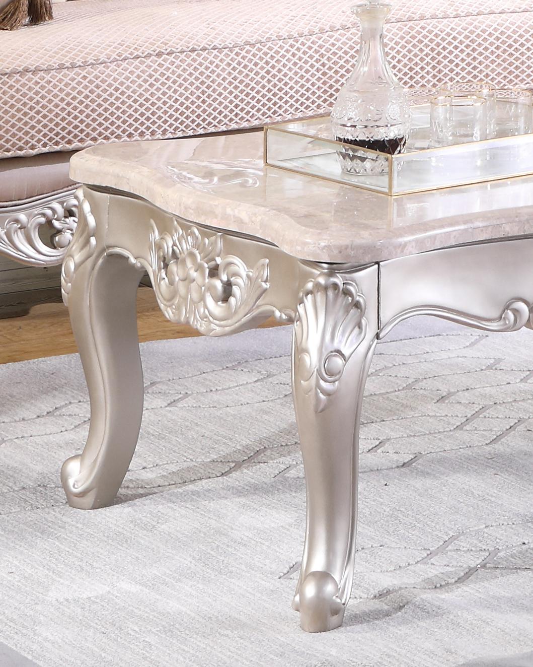 Daisy Traditional Style Coffee Table in Pearl finish Wood Cosmos Furniture