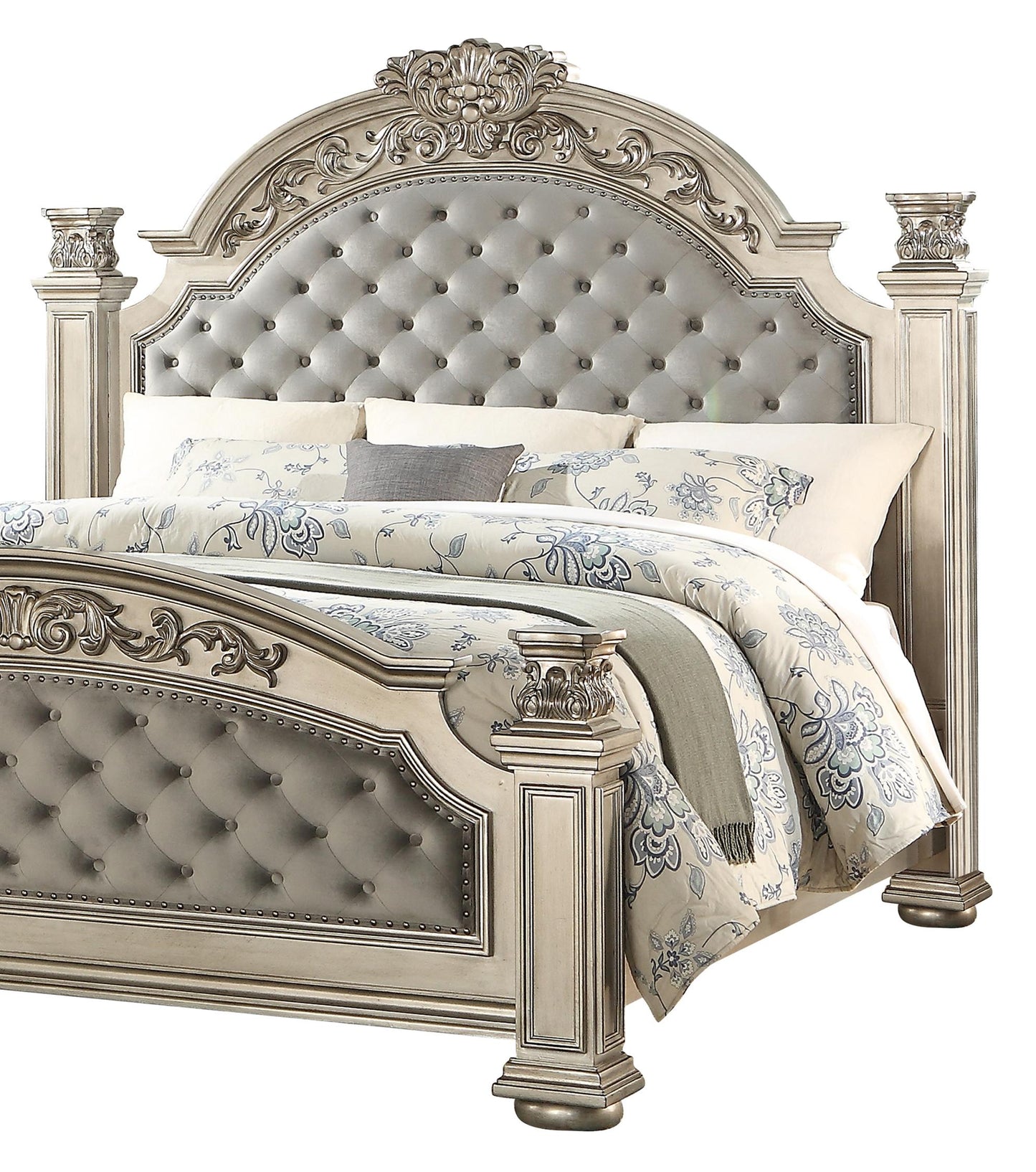 Platinum Traditional Style Queen Bed in Gold finish Wood Cosmos Furniture