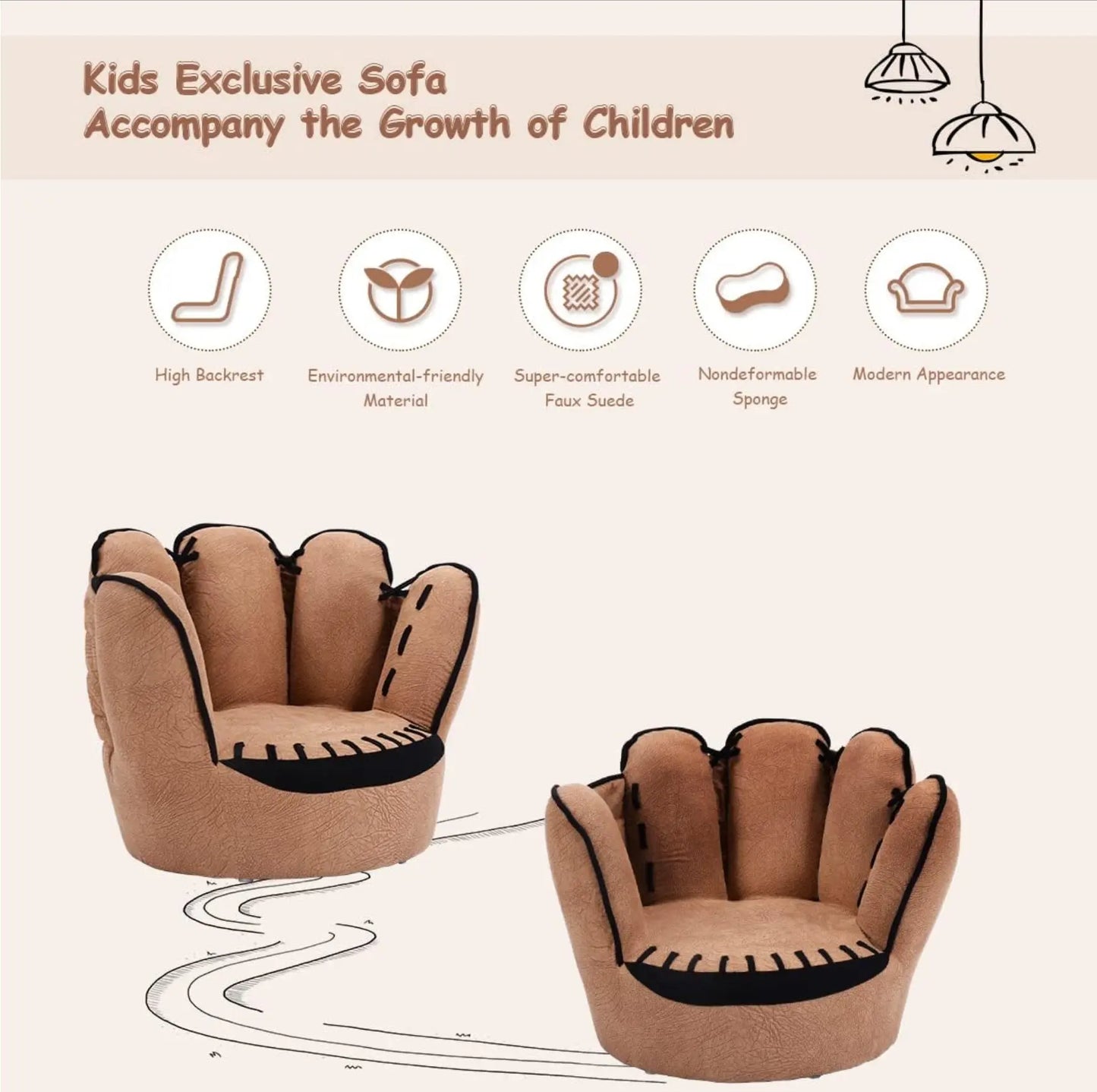 All Star Baseball: Brown Glove Chair, Detailed Glove Stitching Kids Chair ACME East