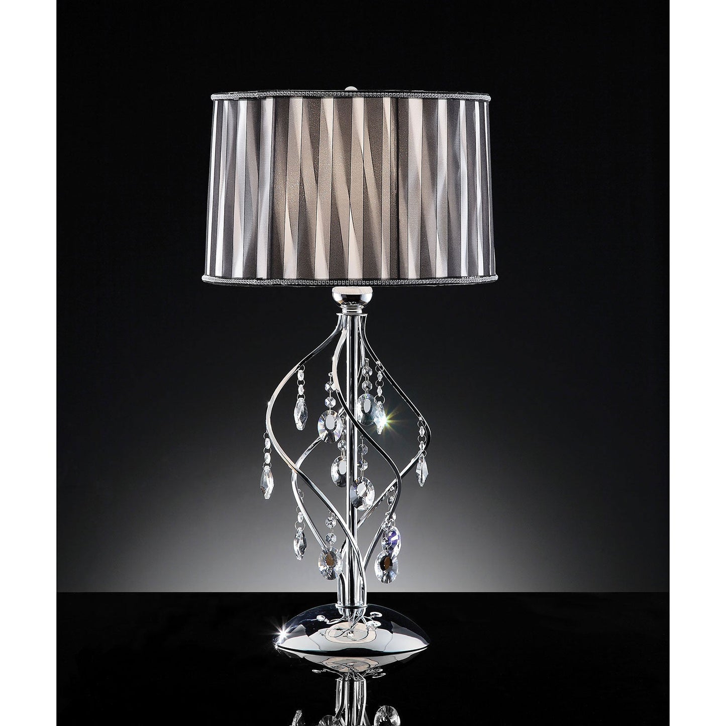 Arya Black/Chrome Table Lamp, Hanging Crystal FOA East