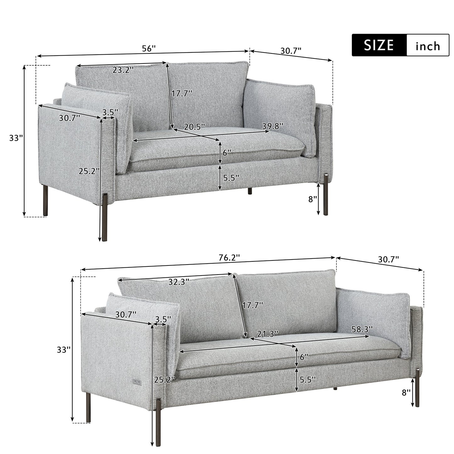 2 Piece Sofa Sets Modern Linen Fabric Upholstered Loveseat and 3 Seat Couch Set Furniture for Different Spaces,Living Room,Apartment(2+3 seat) House to Home Furnishings LLC