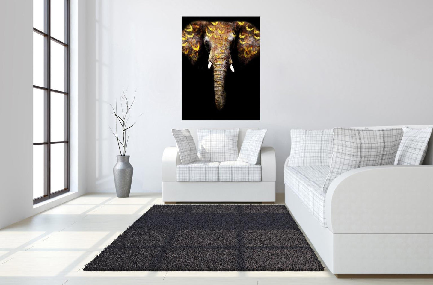 Floating Tempered Glass With Foil Elephant - Dark Gray Classy Art