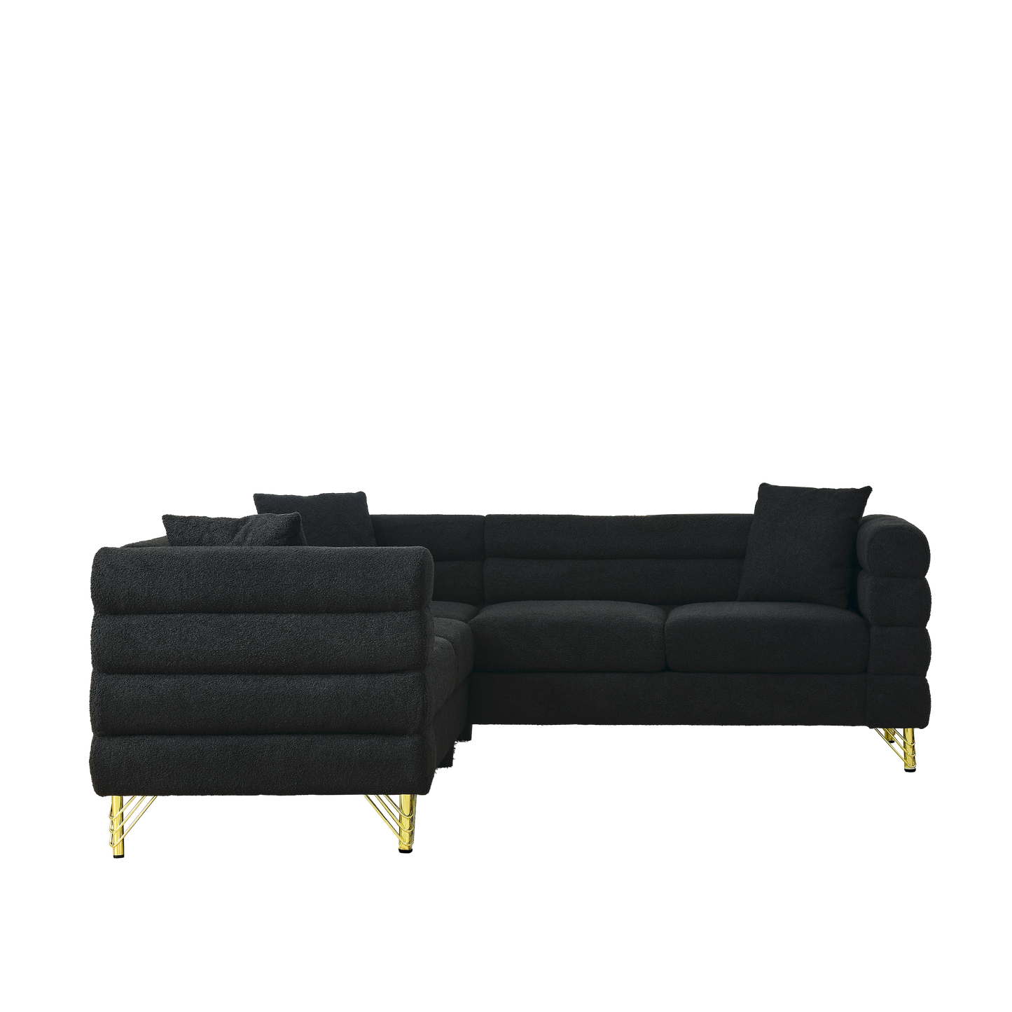 81.5-Inch Black Velvet Oversized Corner Sofa, L-Shaped Sectional Couch, 5-Seater Corner Sofas with 3 Cushions for Living Room, Bedroom, Apartment, Office House to Home Furnishings LLC