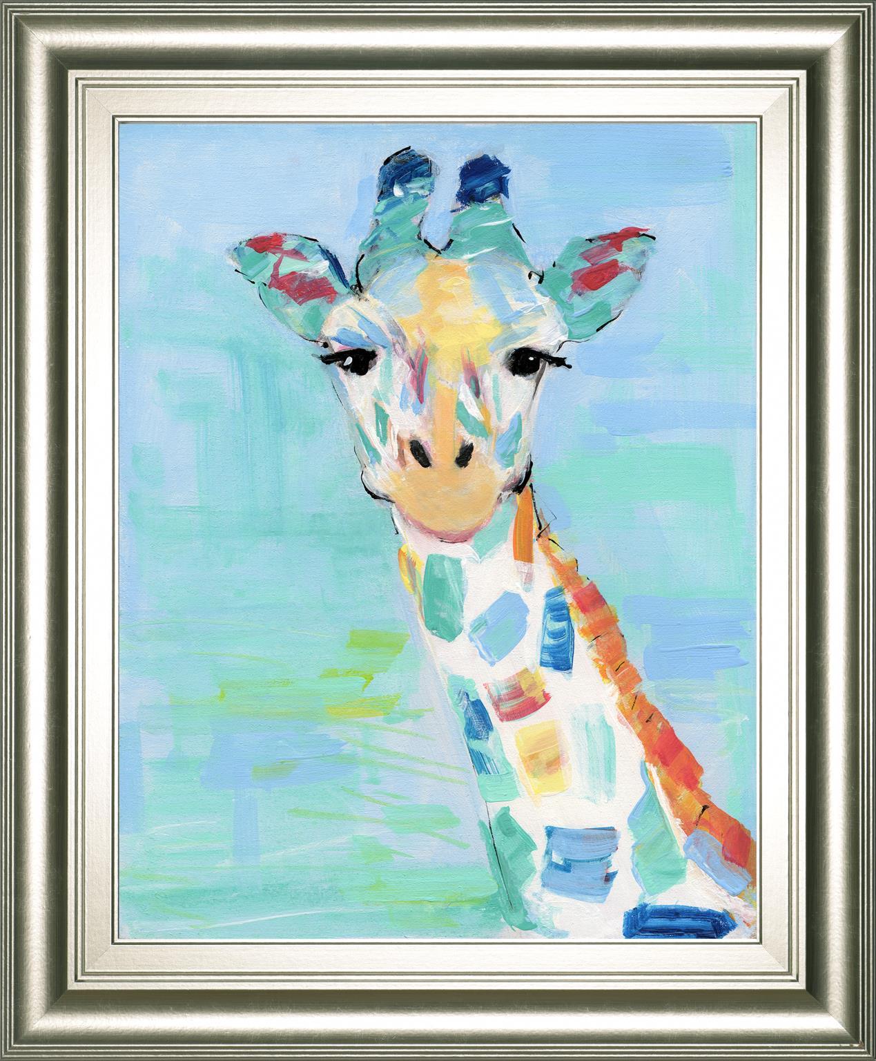 22x26 Cool Giraffe By Sally Swatland - Light Blue Classy Art