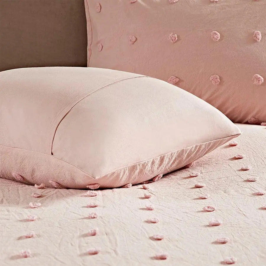 Brooklyn Shabby Chic Cotton Jacquard Duvet Cover Set King/Cal King Pink Olliix.com