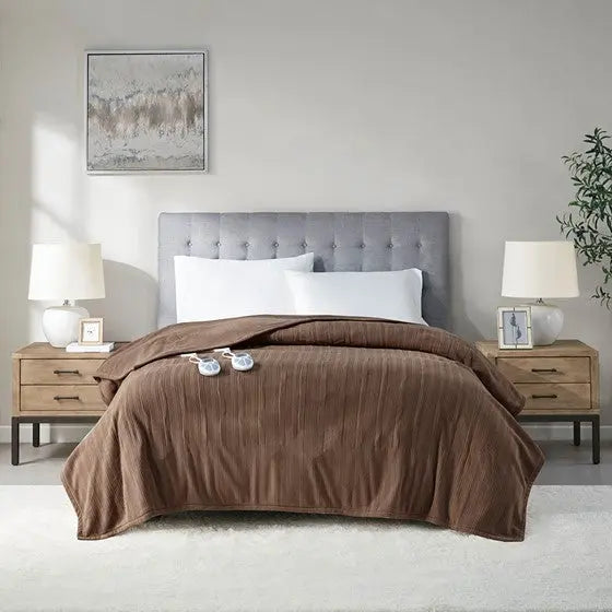 Heated Blanket Brown Twin Olliix.com