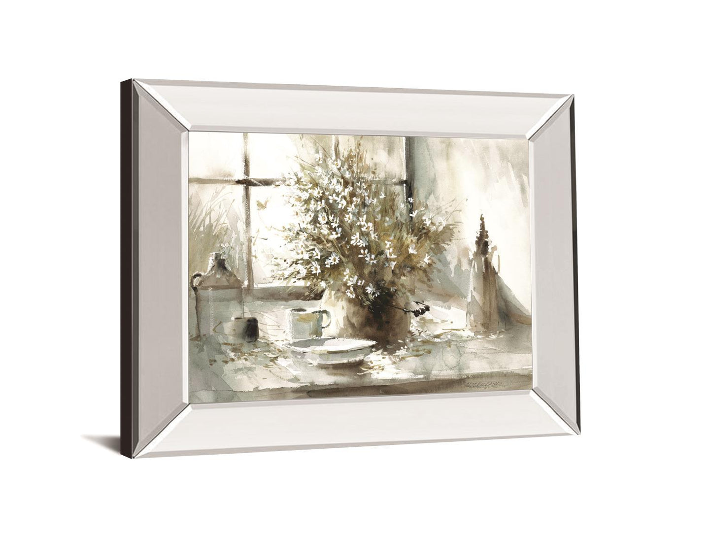 Daisy Still Life By George Bjorkland - Mirror Framed Print Wall Art - Gray Classy Art