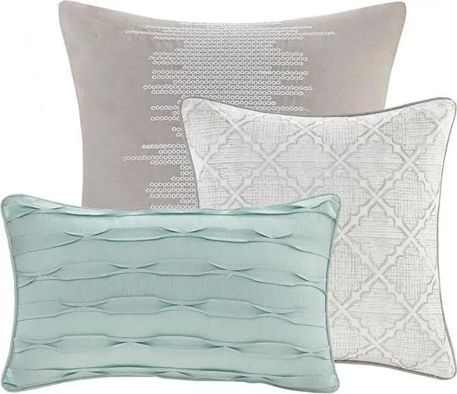 Cadence King 9 Piece Cotton Sateen Comforter Set Aqua Olliix.com