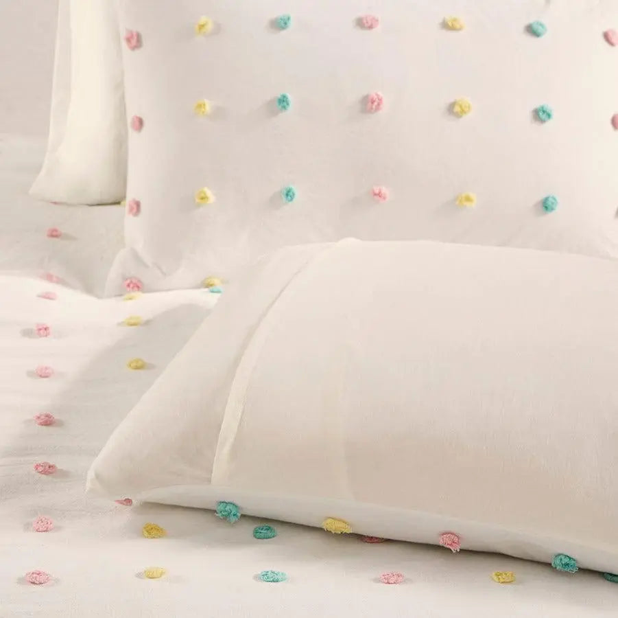 Callie Twin/Twin XL Cotton Jacquard Pom Pom Duvet Cover Set Multicolor Olliix.com