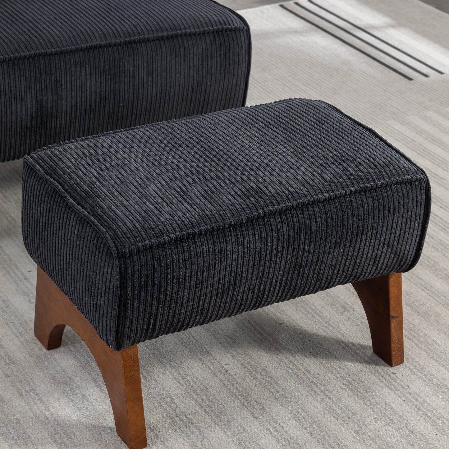 29.13" Wide Accent Chair with Ottoman lounge Armless chair Upholstered Reading Chair Single Sofa with Walnut Wooden Leg and Throw Pillow for Living Room Bedroom Dorm Room Office, Black Corduroy House to Home Furnishings LLC