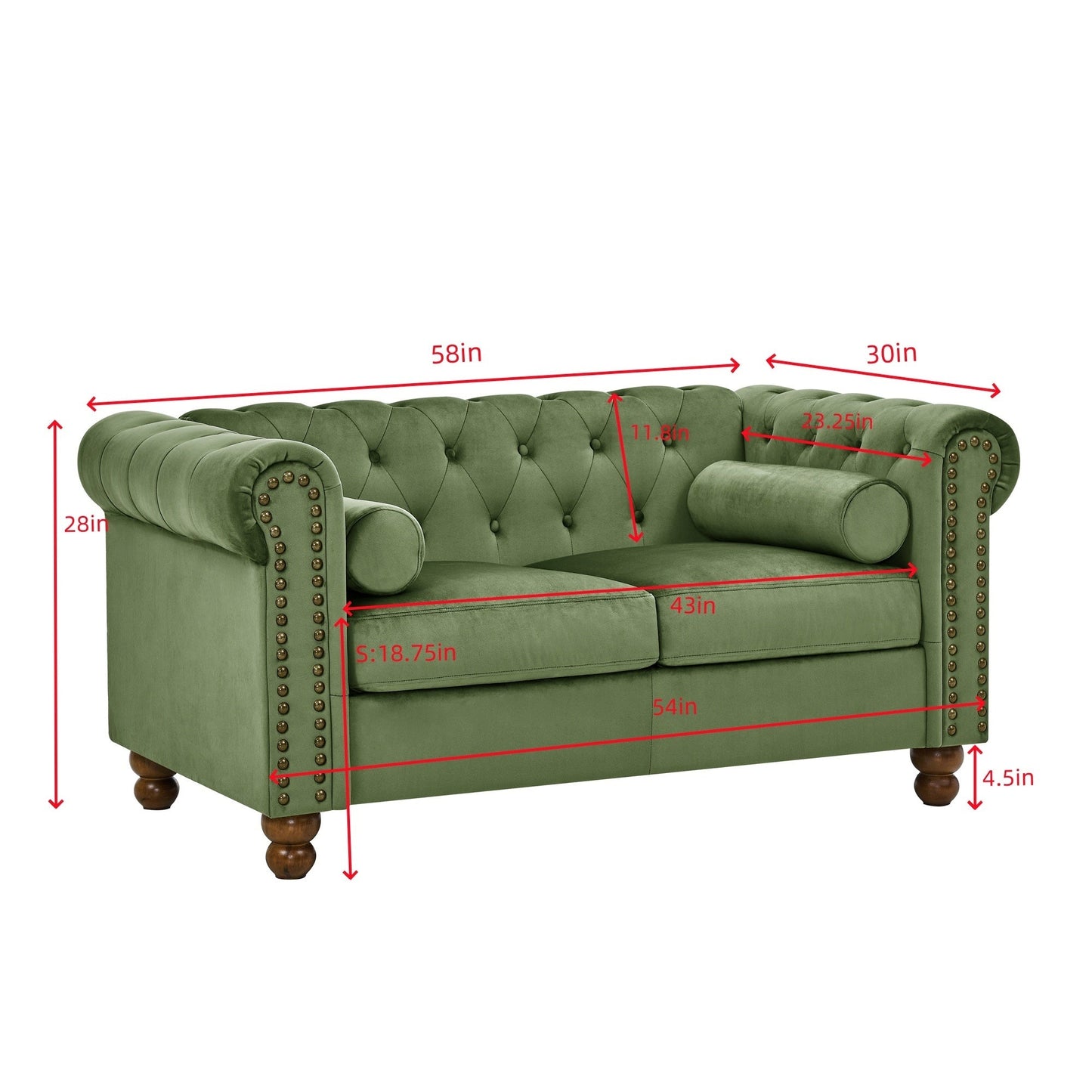 PHOYAL Large LOVE SEAT, Velvet Sofa TWO-seat Sofa Classic Tufted Chesterfield Settee Sofa Modern 2 Seater Couch Furniture Tufted Back for Living Room (Green) ***(FREE SHIPPING)*** House to Home Furnishings LLC