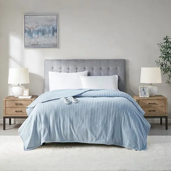 Heated Blanket Blue Twin Olliix.com