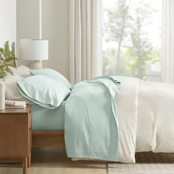300TC BCI Cotton Sheet Set Seafoam Queen Olliix.com
