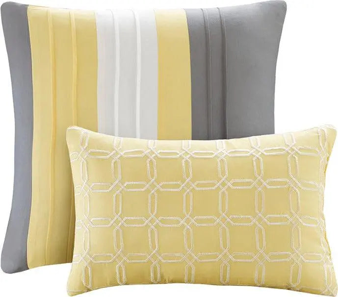 Donnell 26 " W Embroidered 5 Piece Comforter Set Yellow & Gray Full/Queen Olliix.com