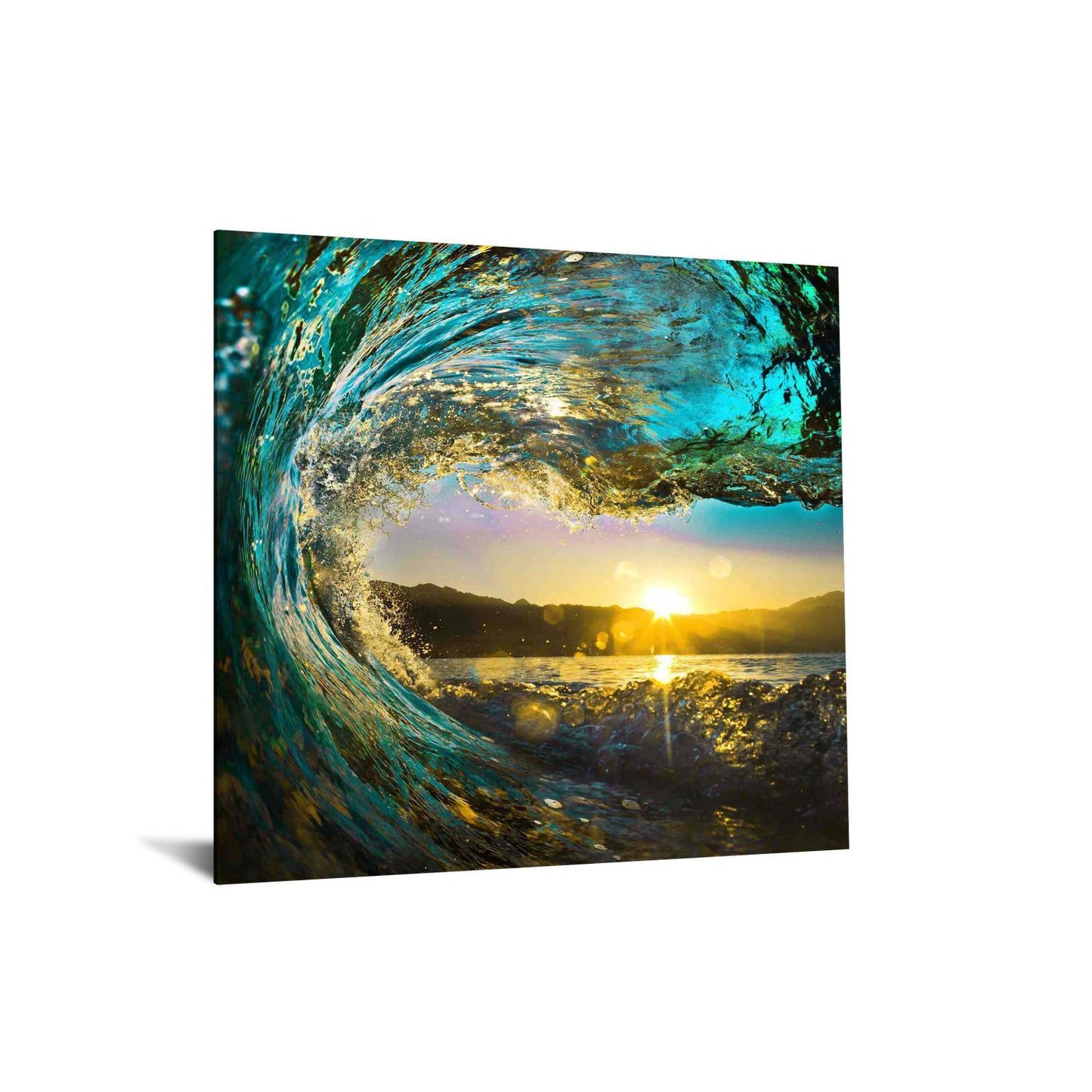 Floating Tempered Glass With Foil Waves On Sunset - Blue Classy Art