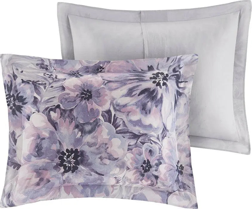 Enza Shabby Chic 7 Piece Cotton Printed Comforter Set Purple King Olliix.com