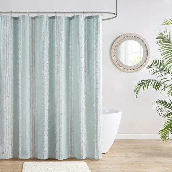 Cotton Jacquard Shower Curtain Aqua Olliix.com