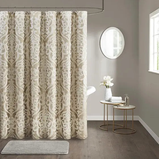 Jacquard Shower Curtain Tan/Ivory Olliix.com