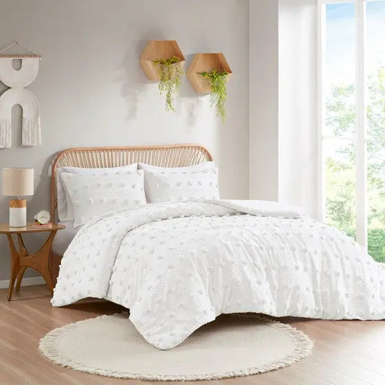 Clip Jacquard Duvet Cover Set Ivory Twin XL Olliix.com
