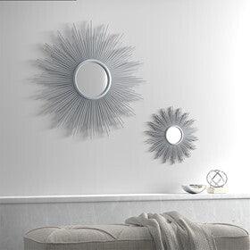 Fiore Round Sunburst Wall Decor Mirror Silver Olliix.com