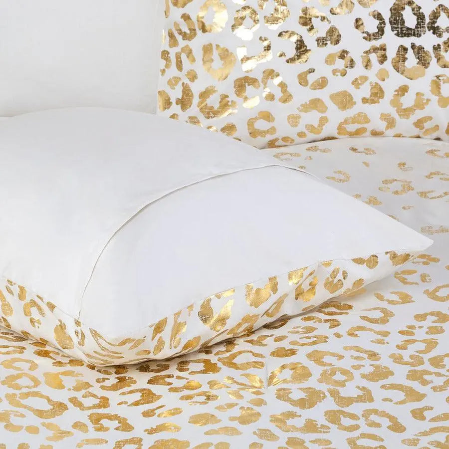 Lillie Transitional Metallic Animal Printed Comforter Set Ivory | Gold King/Cal King Olliix.com