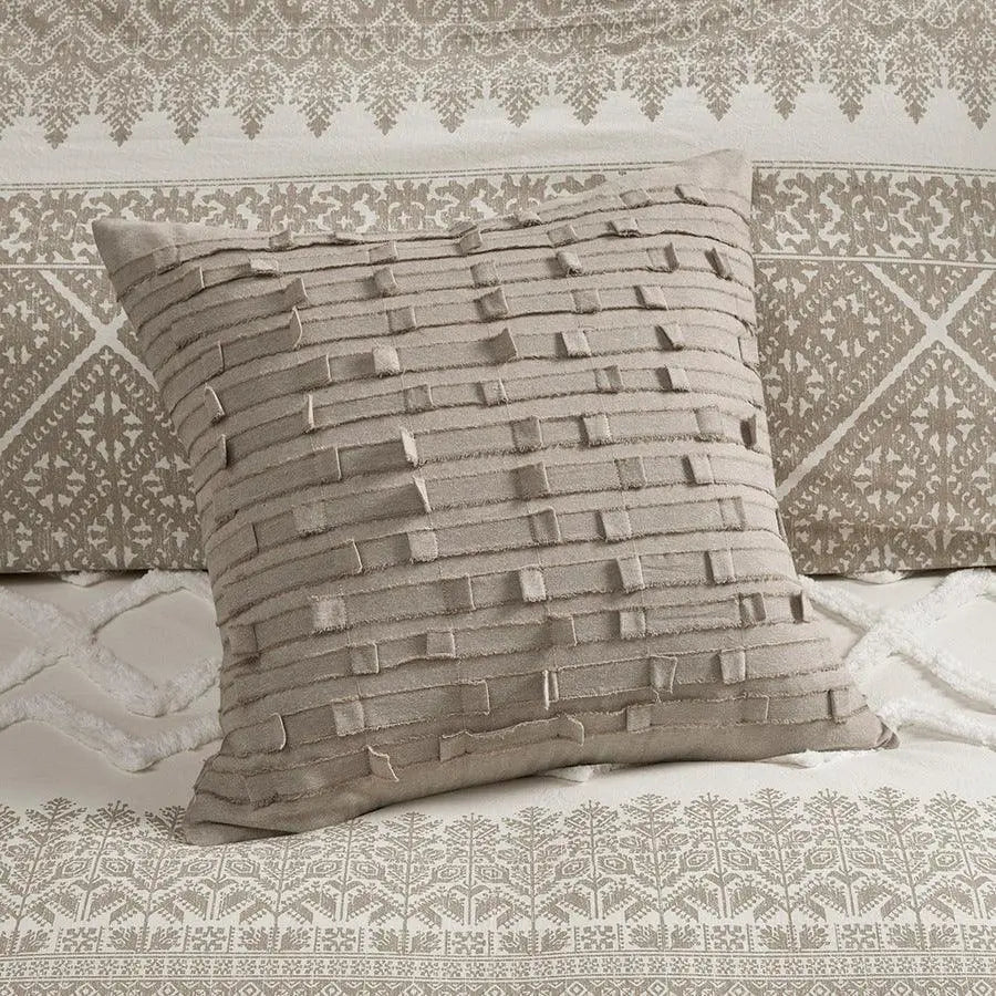 Mila Cotton Printed Comforter Set with Chenille Taupe Full/Queen Olliix.com